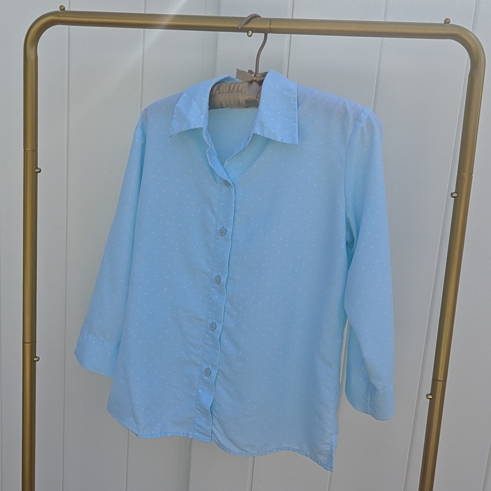 2/$20 Liz Claiborne Sky Blue Blouse with White Dots